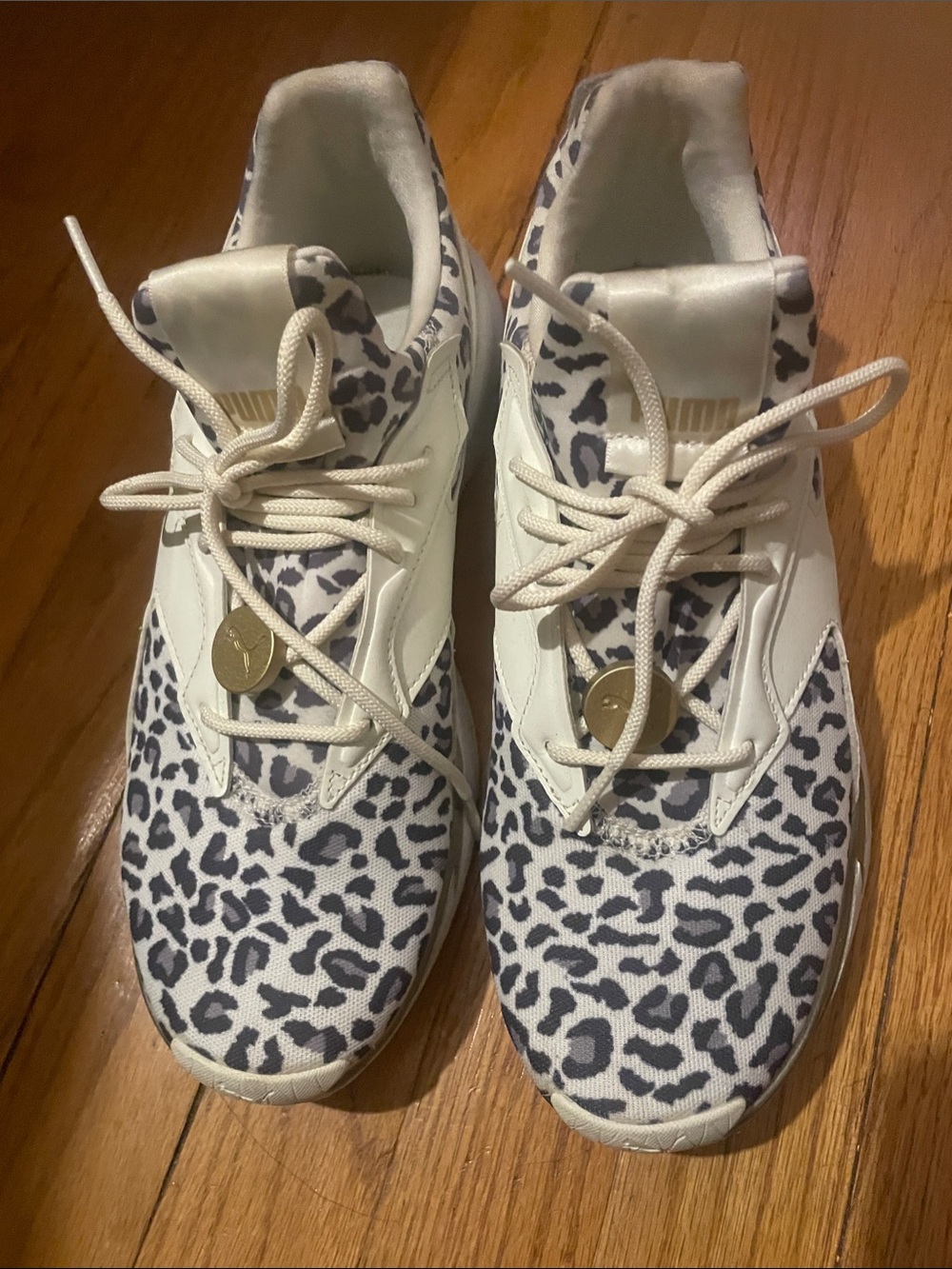 Puma Women's White Sneakers with Black Leopard Print